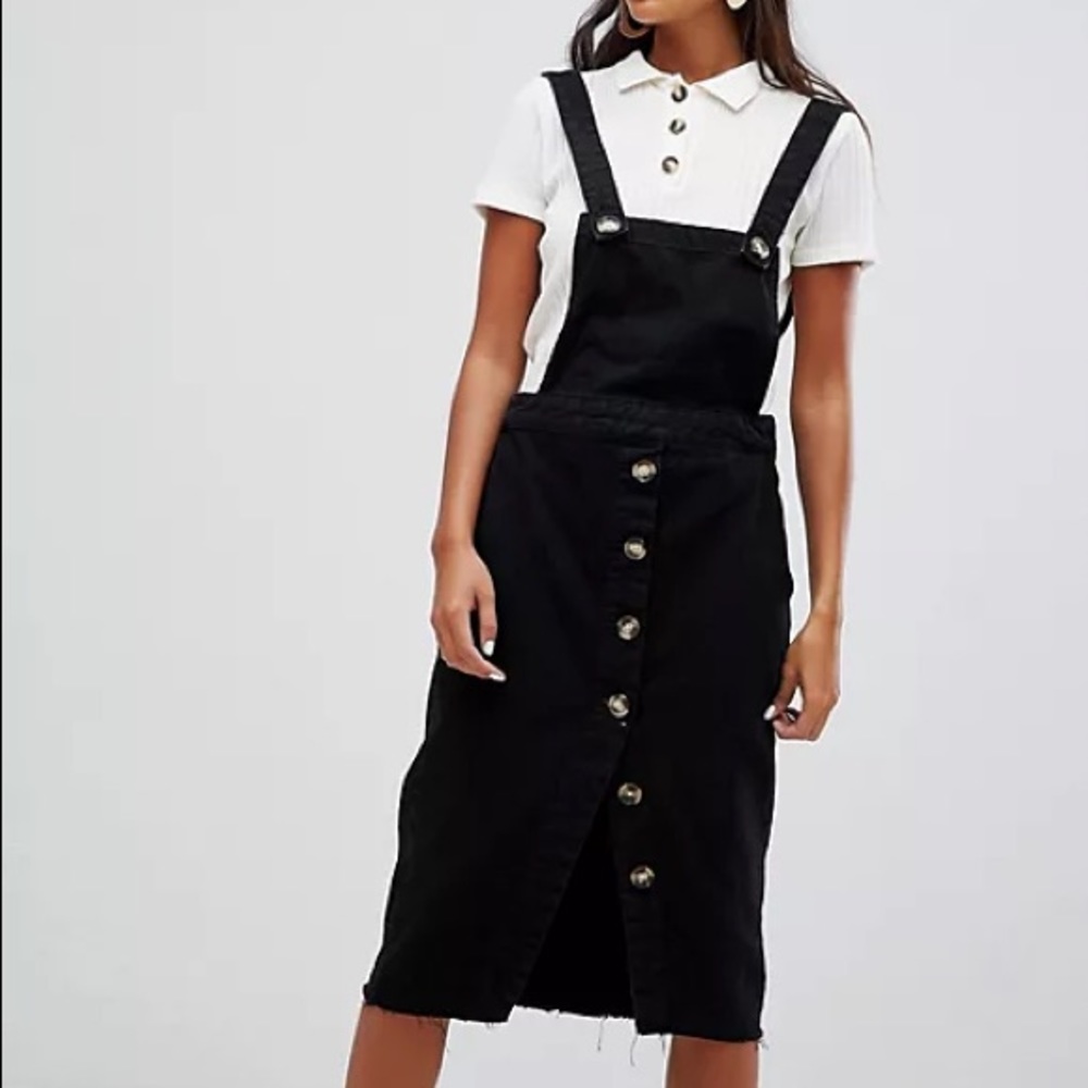 ASOS Bershka Black Denim Overall Dress - Size XS